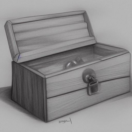 06207-1199504829-a wooden chest with old items kept in it, pencil sketch, grayscale, top view.webp